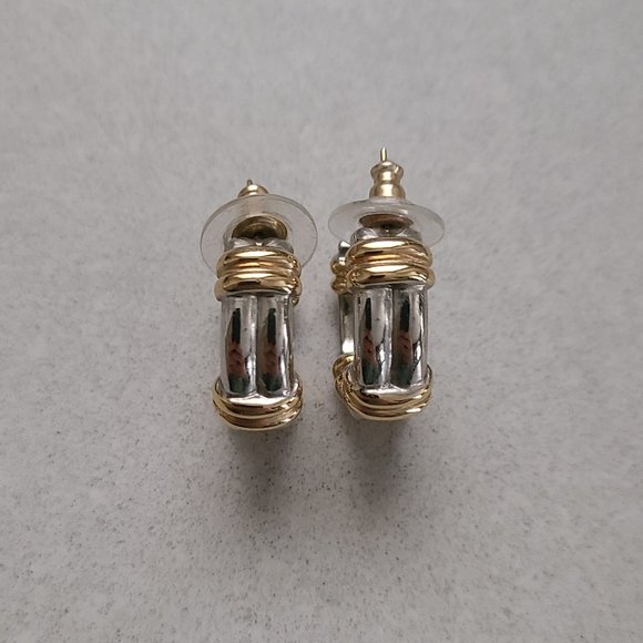 Gold & Silver Colored Thick Hoop Earrings - Picture 2 of 9